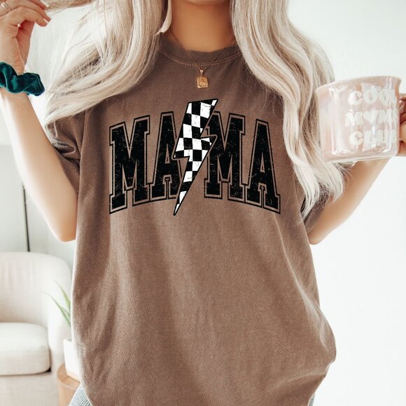 NEW Trendy Comfort Colors Soft Cotton Lightning Bolt Mama Graphic Tee Shirt - Picture 1 of 4